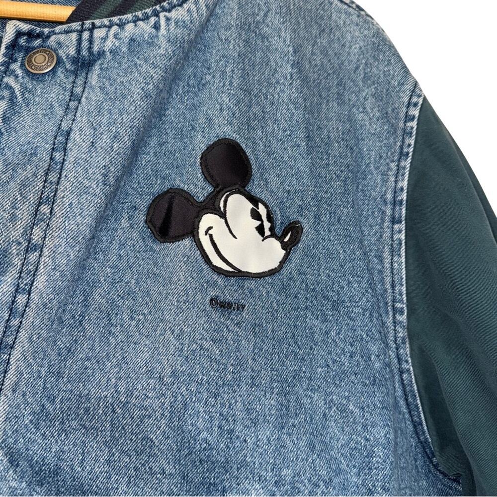 Vintage90s Disney Micky Mouse Denim Blue Green Snap Varsity Jacket Size M — image 5 of 8